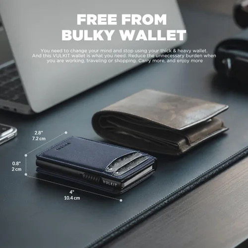 Miniatura 10 de VULKIT Billeteras delgadas para hombre, con bloqueo RFID, diseño minimalista con capacidad para hasta 11 tarjetas, Negro -, Minimalista