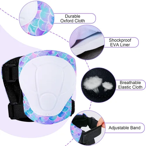 Miniatura 4 de FIODAY Rodilleras para niños, conjunto de equipo de protección ajustables para niños, rodilleras y coderas con protector de muñeca para niñas