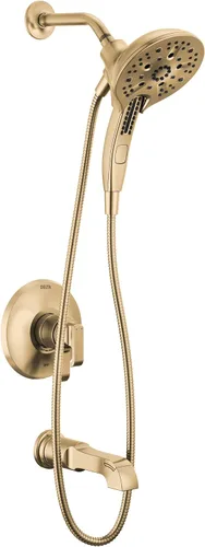 Delta Faucet Tetra 17 Series - Juego de grifo dorado de doble función para bañera y ducha con cabezal de ducha 2 en 1 In2ition con rociador de mano,