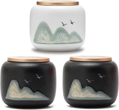 Miniatura 12 de Set de urnas pequeñas de 3 piezas - Juego de urnas pequeñas decorativas de cerámica para cenizas humanas - Honra a tu ser querido perdido