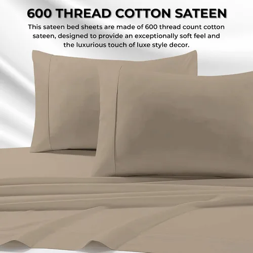 Miniatura 4 de Tribeca Living Juego de sábanas, sábanas y fundas de almohada de satén de algodón egipcio suave, bolsillo extra profundo, 600 hilos, ropa de cama