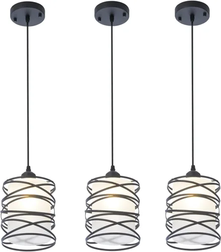 Miniatura 12 de Mini lámpara colgante moderna para isla de cocina, 6.30 pulgadas, jaula espiral negra mate soplada a mano, pantalla de vidrio transparente