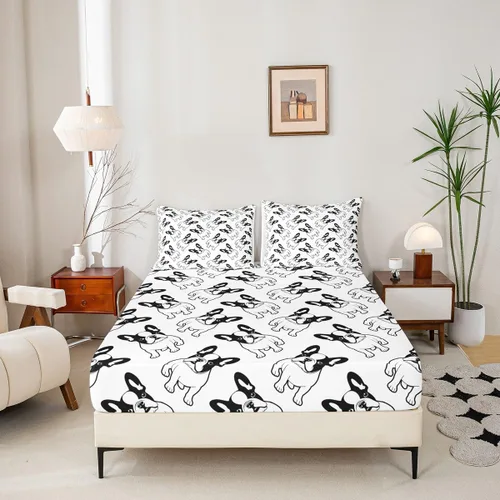 Miniatura 5 de Manfei Juego de sábanas de dibujos animados para niños, tamaño individual, bonito juego de ropa de cama de animales y mascotas, decoración