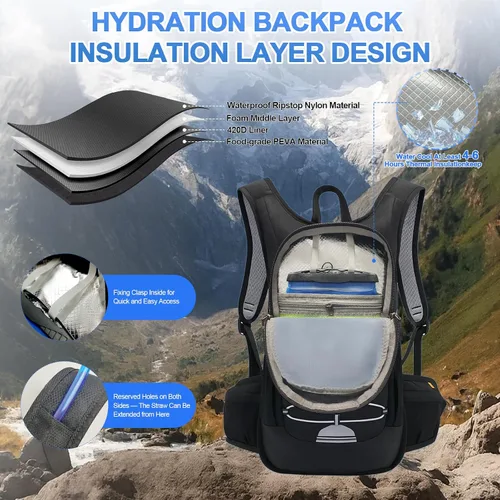 Miniatura 3 de Mochila de hidratación de 20 L, ligera, transpirable, con bolsa de agua de 2 L, correas ajustables para el pecho, chaleco de hidratación