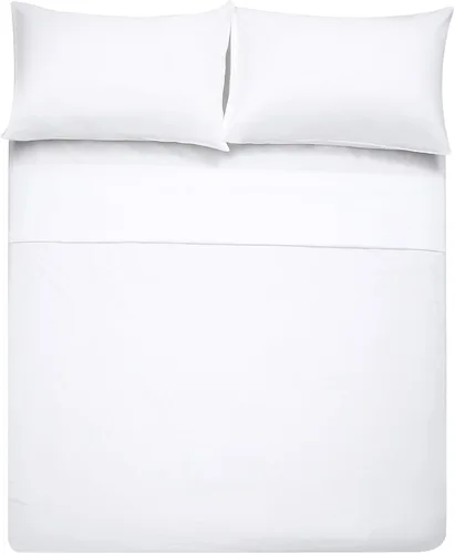 Miniatura 2 de Juego de sábanas de 4 piezas (tamaño matrimonial, blanco) 1 sábana encimera, 1 sábana bajera y 2 fundas de almohada, ropa de cama de lujo
