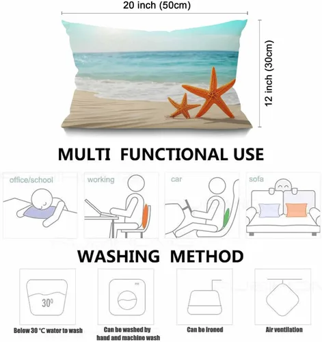 Miniatura 3 de Smooffly Funda de almohada de granja de playa, estrellas de mar y mares, océanos, cielo azul, conchas sobre la arena, fundas de almohada decorativas