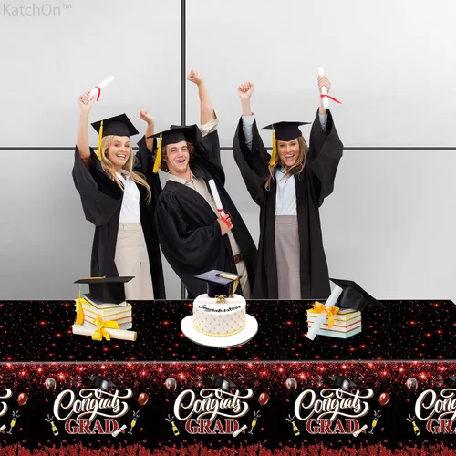 Miniatura 6 de KatchOn Decoraciones de graduación rojas y negras 2026 – XtraLarge 108 x 54 pulgadas, paquete de 3 Mantel de graduación de felicitaciones