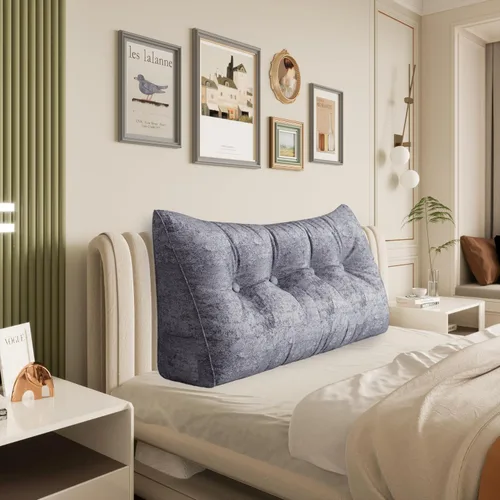 Miniatura 45 de Almohada de cabecera gruesa totalmente rellena individual XL, cabecero acolchado de dormitorio, soporte suave y firme, cojín grande triangular, Azul