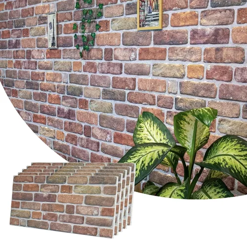 Miniatura 32 de Dundee Deco Paneles de pared 3D de ladrillo sintético, revestimiento de pared con aspecto de piedra roja, gris y marrón, espuma de poliestireno