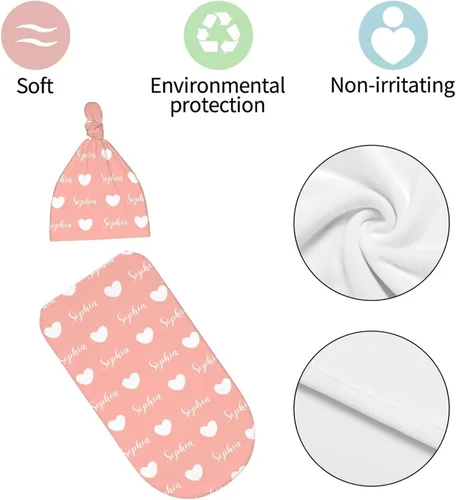 Miniatura 6 de Mantas personalizadas para bebé recién nacido, gorro con diadema para bebé, niña y niño con nombre, icono personalizado y fuentes, saco de envolver