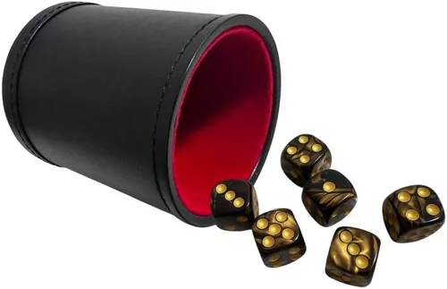 Miniatura 13 de Juego de tazas de dados de piel sintética y forro de fieltro, agitación silenciosa para juegos de dados Yahtzee Farkle Liars, incluye seis dados