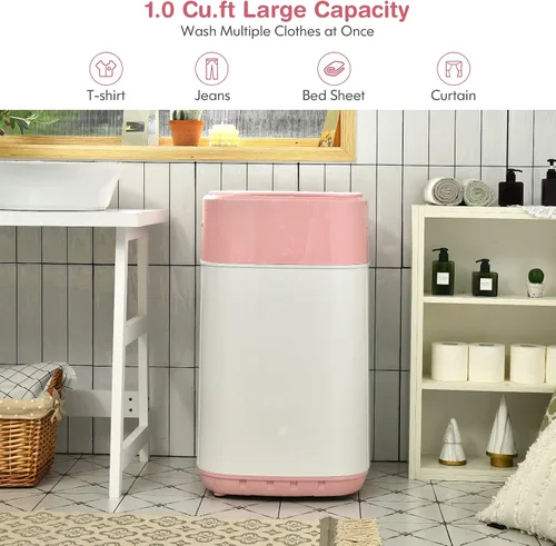 Miniatura 3 de COSTWAY Lavadora Portátil, Capacidad de 8 Libras, Bomba de Drenaje Integrada, Lavadora Compacta de Lavandería con 6 Programas, 6 Niveles de Agua