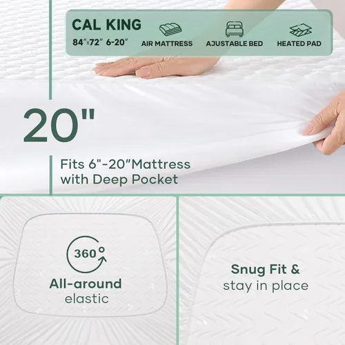 Miniatura 5 de OhGeni Protector de colchón 100% impermeable, almohadilla suave de colchón California King, resistente al pelo de mascotas y a la enuresis de la 1