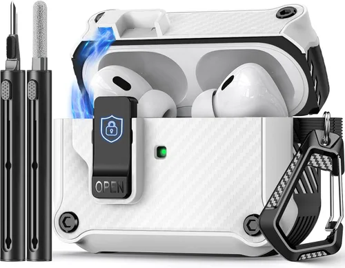 Miniatura 34 de Pohgelan - Funda compatible con AirPods Pro 2ª/1ª (azul) Cerradura magnética automática con kit de limpieza, compatible con Magsafe