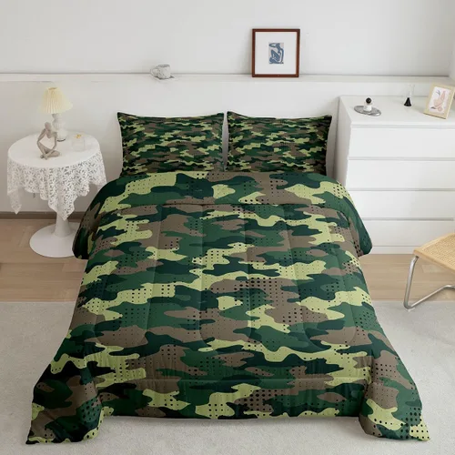 Miniatura 27 de Feelyou Juego de edredón de camuflaje naranja para niños, tamaño individual, juego de ropa de cama de camuflaje estilo militar para niños y niñas