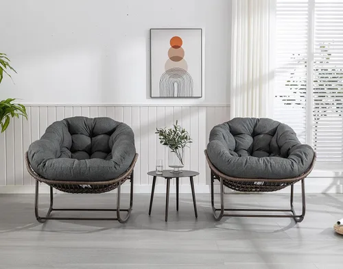 Miniatura 8 de Juego de 2 mecedoras para exteriores, silla mecedora de huevos de mimbre de gran tamaño, para interiores y exteriores, cómoda silla mecedora con Gris