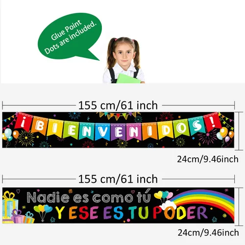 Miniatura 2 de Blulu Cartel de bienvenida en español, cartel inspirador en español para el primer día de escuela, cartel motivacional con 40 puntos adhesivos