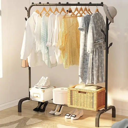 Miniatura 2 de Perchero de metal para ropa, antideslizante, resistente con estante inferior para colgar ropa, abrigos, faldas, camisas, suéteres, color negro