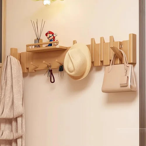 Miniatura 60 de Percheros montados en la pared, ganchos para llaves de piano, colgador de madera maciza natural, tela no tejida, perchas para armario, cocina