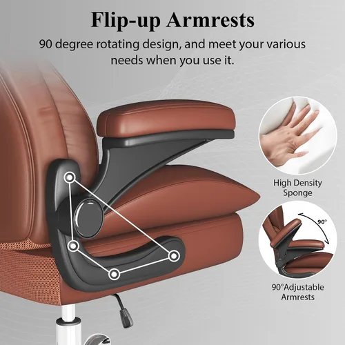 Miniatura 7 de Silla de escritorio de oficina, silla de oficina ejecutiva de cuero, silla de escritorio ergonómica de respaldo alto con brazos abatibles Marrón