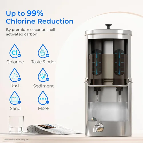Miniatura 3 de Waterdrop TK-AB Sistema de filtro de agua por gravedad, estándar NSF/ANSI 42 y 372, reduce el cloro, sistema de acero inoxidable con filtración