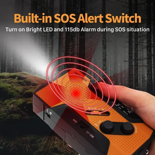 Miniatura 7 de FosPower NOAA Radio meteorológica de emergencia A1 7400 mWh, banco de energía portátil, AM/FM, USB/solar/carga de manivela, funciona