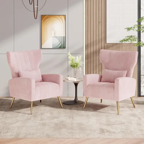 Miniatura 19 de Nalupatio Sillas decorativas de terciopelo, moderno sillón con respaldo alto con almohada lumbar, sillón tapizado de respaldo alto con patas de Beige