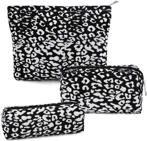 Juego de 3 bolsas de maquillaje para niñas y mujeres, organizador de viaje, bolsa de aseo de baño, bolsa de almacenamiento de gran capacidad (negro,
