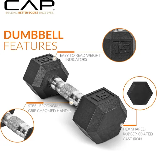 Miniatura 12 de CAP Barbell Juego de mancuernas hexagonales recubiertas de 150 libras con estante vertical Múltiples opciones Estante azul
