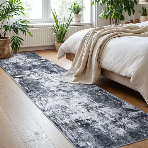 Miniatura 8 de KOZYFLY – Alfombra de pasillo moderna y lavable de diseño abstracto, 2 x 8 pies, antideslizante, suave de pelo corto, en tonos gris y negro, ideal
