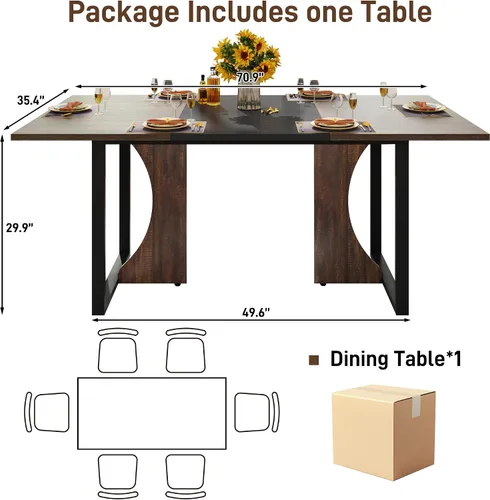 Miniatura 2 de Mesa de comedor grande de 70 pulgadas para 4, 5, 6 personas, mesa de comedor de cocina de granja con mesa de madera marrón, mesas de comedor Blanco