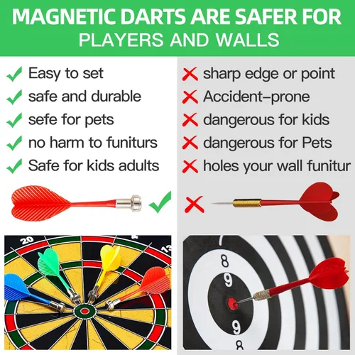 Miniatura 3 de moopok Tablero magnético de dardos para niños, 12 dardos magnéticos/bolas adhesivas o 2 pistolas de juguete + 40 dardos de espuma. Juegos para niños