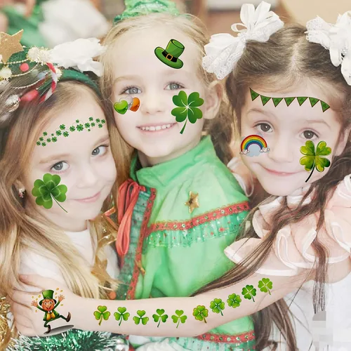 Miniatura 6 de VANTATY 32 hojas 248+ piezas Tatuajes temporales del día de San Patricio para niños, niñas, mujeres, hombres, adultos, accesorios del día de San