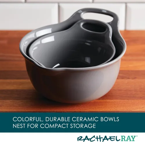 Miniatura 4 de Rachael Ray Ceramics - Juego de cuencos para mezclar con boquilla de vertido, 1 cuarto de galón y 2 cuartos de galón, color gris oscuro