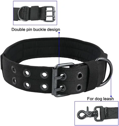 Miniatura 3 de Collar táctico para perro, collar militar ajustable con anillo en D de metal y hebilla, collar de entrenamiento de nailon resistente para perros