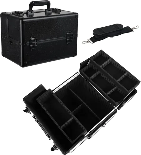 Estuche de maquillaje grande para maquillaje, estuche organizador de cosméticos, caja de viaje portátil para artistas de maquillaje con 4 bandejas