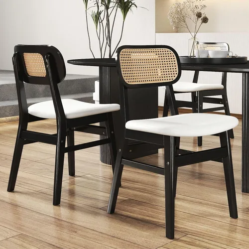 Miniatura 18 de ROCITY Juego de 4 sillas de comedor de ratán, sillas de comedor de lana de cordero blanca, sillas de cocina de madera natural, sillas de granja