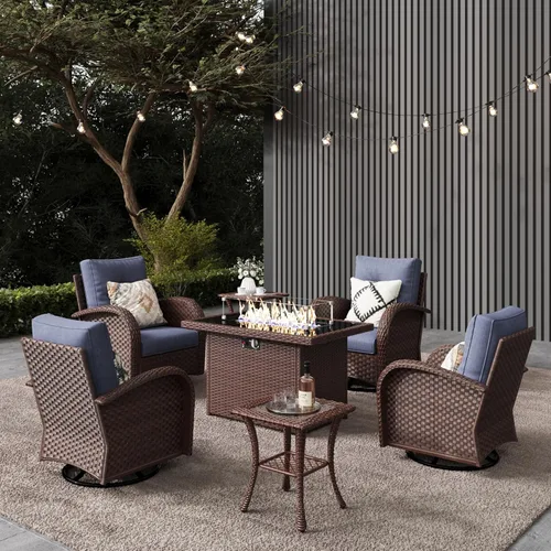 Miniatura 14 de LayinSun - Juego de 10 piezas de muebles seccionales de patio para el aire libre con mesa para fogata, juegos de sillas giratorias reclinables