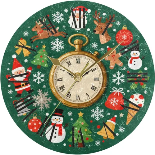 Reloj de bolsillo vintage de feliz Navidad verde 10 pulgadas redondo reloj de pared de oficina funciona con pilas sin tictac colgante para oficina