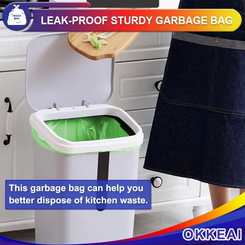 Miniatura 5 de OKKEAI 120 bolsas de basura Smal de 3 galones (10 litros), bolsas de basura para baño, cocina, oficina, color verde claro, ajuste de 10 litros, 2,3