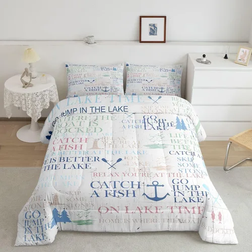 Miniatura 2 de Juego de edredón Lake House tamaño Twin, juego de ropa de cama náutica de navegación con ancla de 2 piezas para decoración de habitación de niños