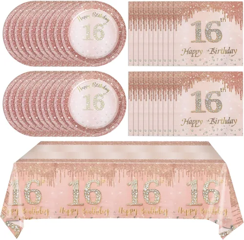 Miniatura 15 de Ryzovo - Decoraciones de cumpleaños 50 para mujer, platos de papel desechables negro y oro rosa, suministros de fiesta para 20 invitados, 41 piezas