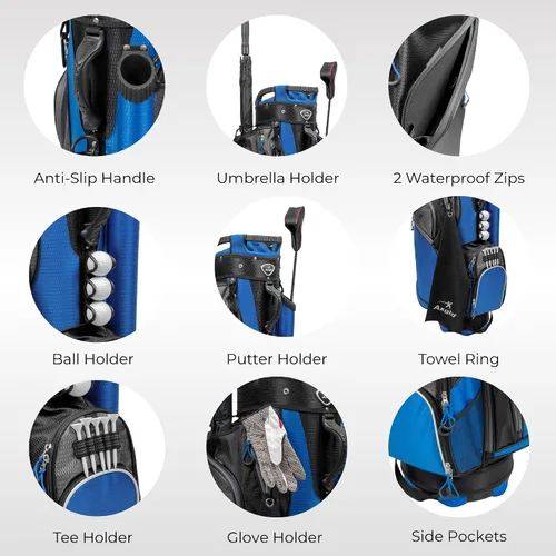 Miniatura 4 de Bolsa para carrito de golf Bolsa de golf A181 ligera 14 divisores de longitud completa Correas de hombro Múltiples bolsillos