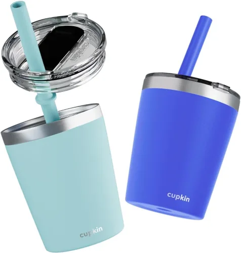 Miniatura 24 de CUPKIN - Taza apilable de acero inoxidable para niños, taza de batido, tazas aisladas con recubrimiento en polvo, tapa libre de BPA y pajilla de Rosa