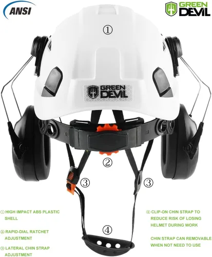 Miniatura 4 de Casco de seguridad con visera y protección para los oídos, ajustable, ligero, ventilado, ABS, casco de trabajo para hombres y mujeres, suspensión