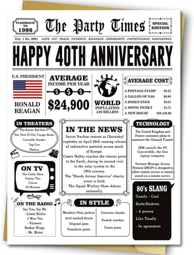 Missonemi Tarjeta de regalo de 40 aniversario para mujeres y hombres, tarjeta jumbo de 40 aniversario de boda, ideas de regalo para abuelo, abuela,