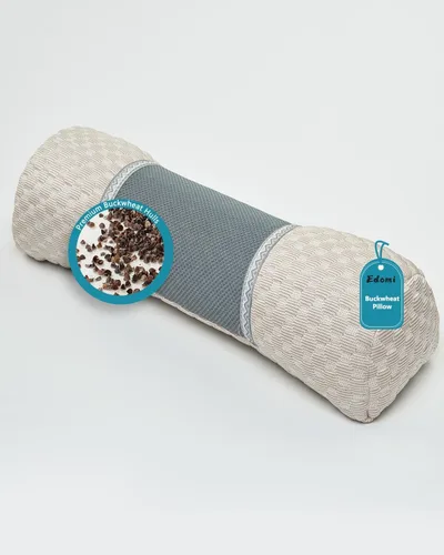 Miniatura 13 de Almohada cervical con relleno de cáscaras de trigo sarraceno para apoyo del cuello y alivio del dolor, almohada cervical cilíndrica para dormir