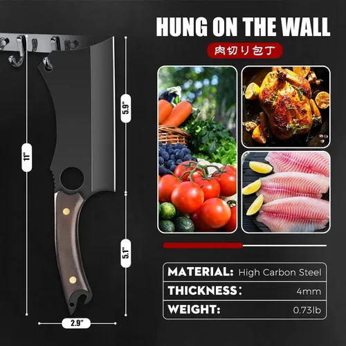 Miniatura 2 de ROCOCO - Cuchillo de carnicero para carne con vaina - Cuchillo de corte de carne forjado a mano con funda para BBQ al aire libre, camping, idea