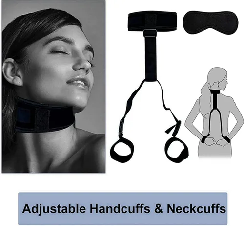 Juego de restricciones sexuales de cuello a muñeca BDSM, juguetes de correas sexys para parejas, restricciones de cama King para parejas, juego de