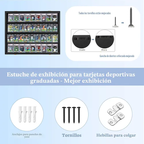 Miniatura 3 de Vitrina de tarjetas deportivas graduadas con cerradura, soporte de pared para coleccionista de tarjetas coleccionables para béisbol, baloncesto